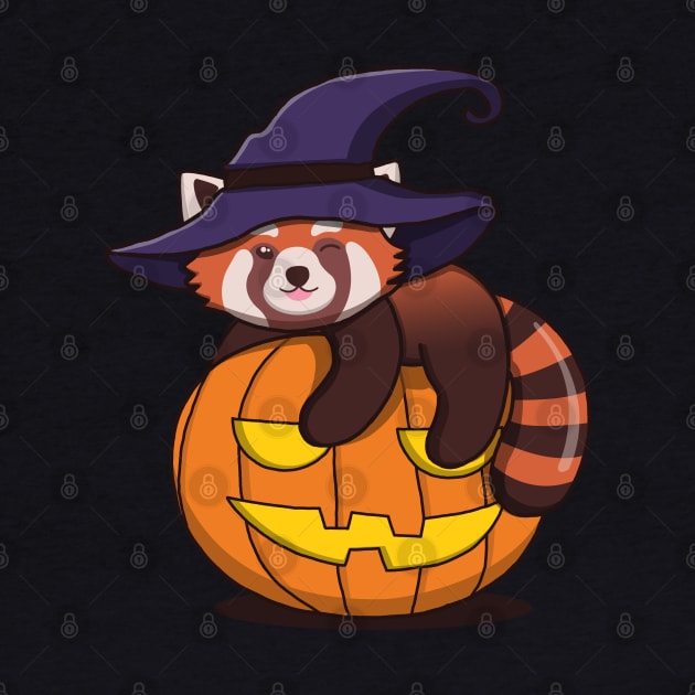 Cute Red Panda On The Pumpkin by Luna Illustration